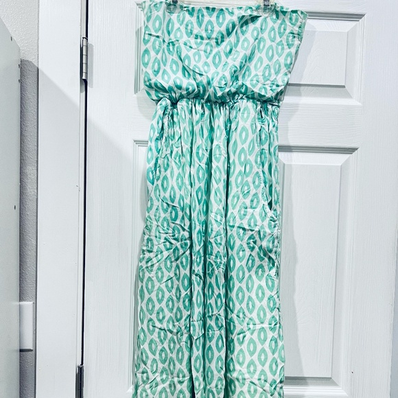 Ava Sky green geo strapless maxi dress matching mommy & me sz XS - Picture 1 of 4